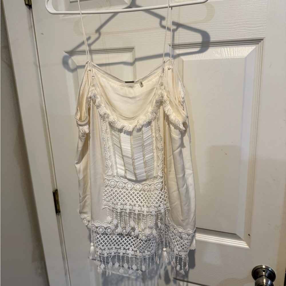 Cream Lace Tassel Top